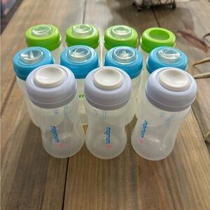 Breast Milk Storage Bottles - Blue, Green, and White